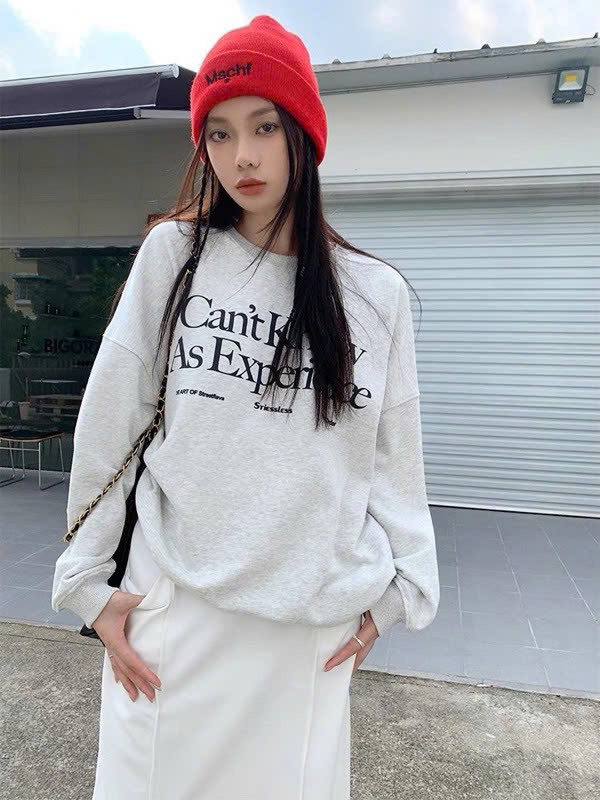 Áo sweater nữ cổ tròn form rộng dài tay phong cách hàn quốc
